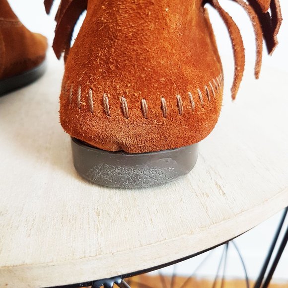 Brown Mid Height Suede Moccasins Women's Size 9, Handmade Indigenous Mukluks - Picture 4 of 10